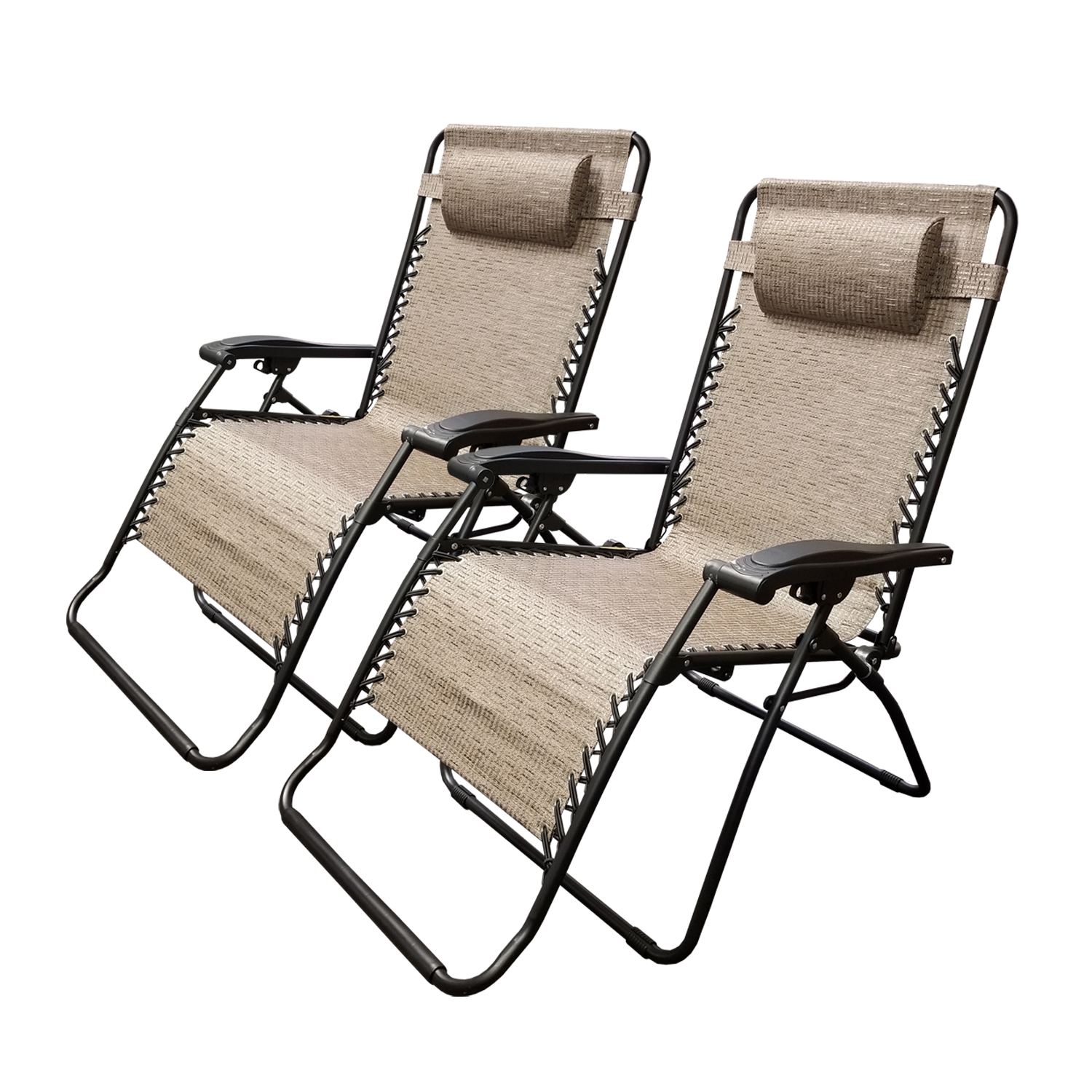 Caravan Canopy Beige Zero-Gravity Chairs Pack of Two Reclining Lounge 300 Lb Cap 